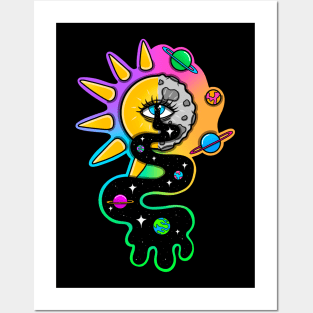 Sun moon drip Posters and Art